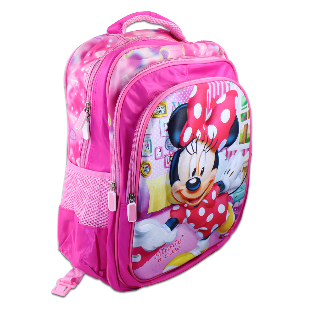 Kit Escolar Minnie Mochila Rosa Con Luces Led Lonchera Y Lapicera .