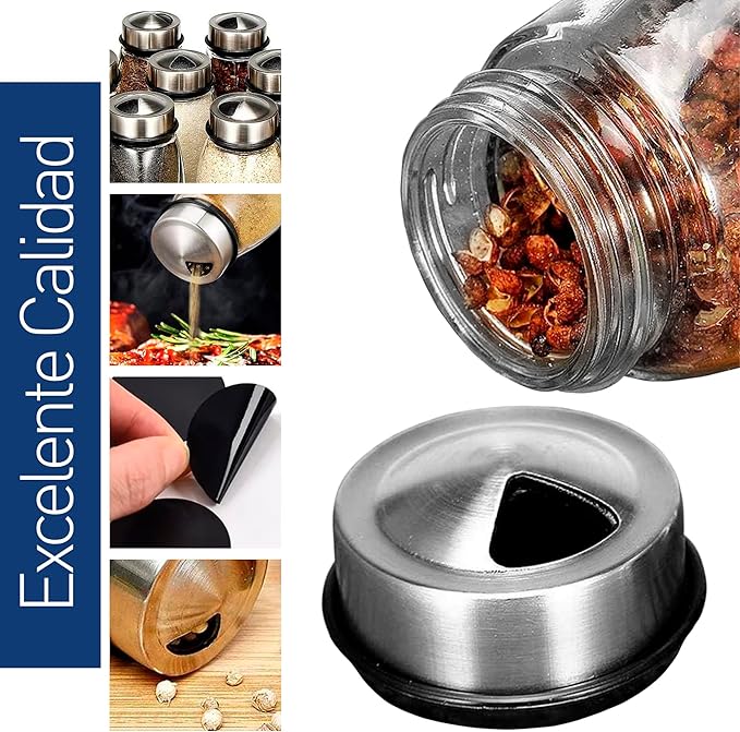 Bluelander Especiero Organizador de Cocina Giratorio 360º con Juego de 12 Frascos Especieros de Vidrio con Tapas de Acero Inoxidable, Máxima Durabilidad y Estabilidad.