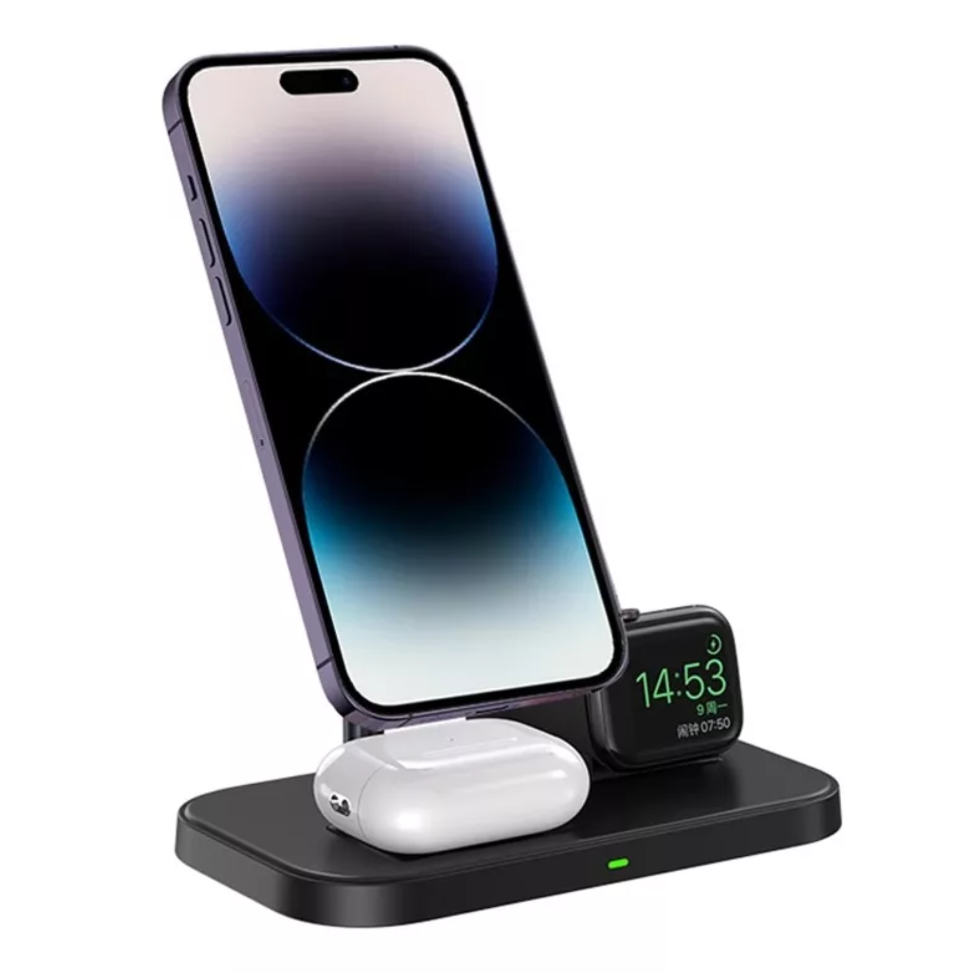 Base De Carga Inalámbrica 3 En 1 Para iPhone Magsafe Color Negro