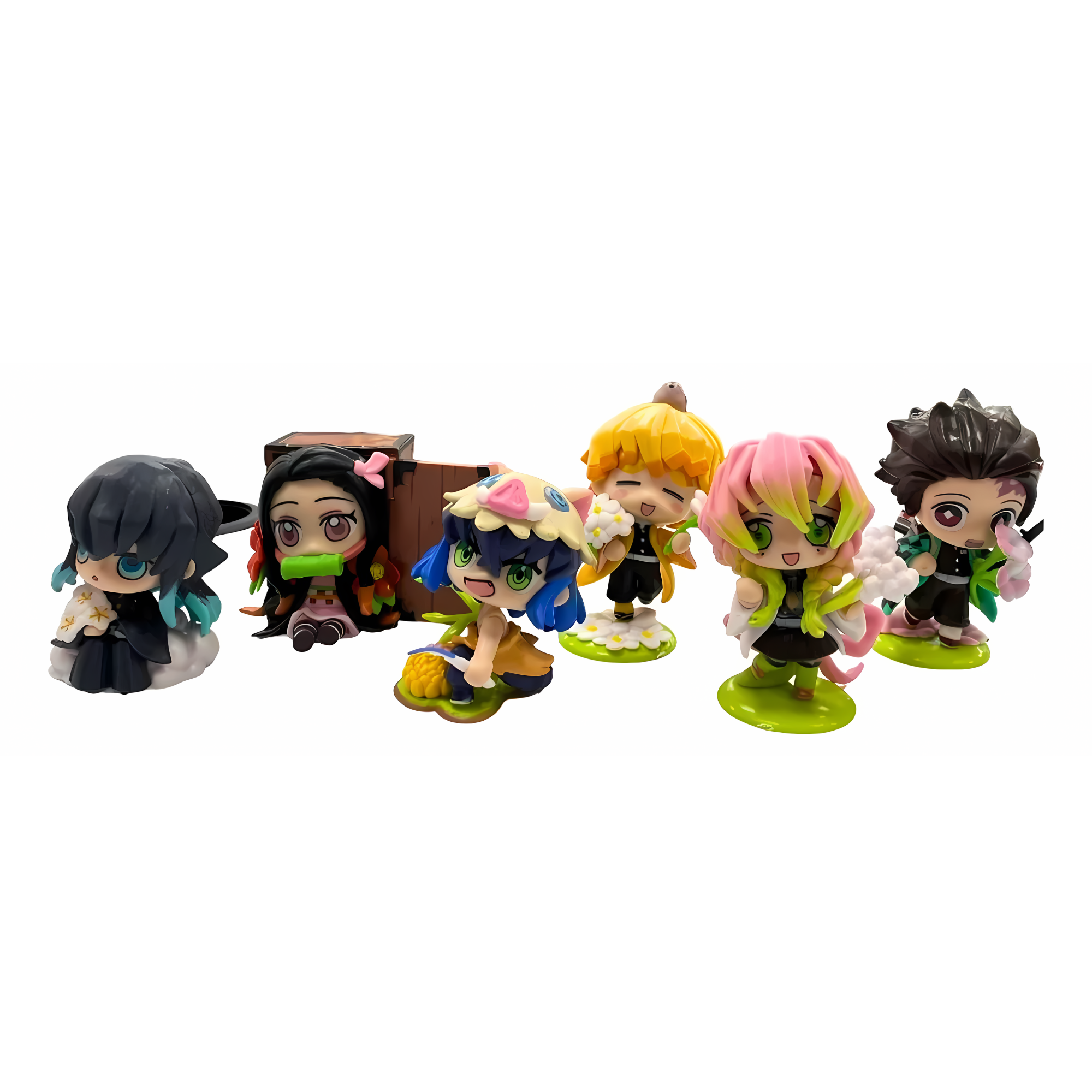 Set 6 Mini Figuras Demon Slayer Kimetsu No Yaiba Anime Kawai Chibi figuras de Anime Adorables mini figuras Chibi de Demon Slayer