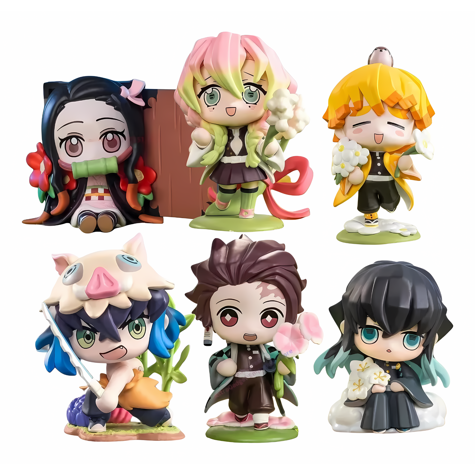 Set 6 Mini Figuras Demon Slayer Kimetsu No Yaiba Anime Kawai Chibi figuras de Anime Adorables mini figuras Chibi de Demon Slayer