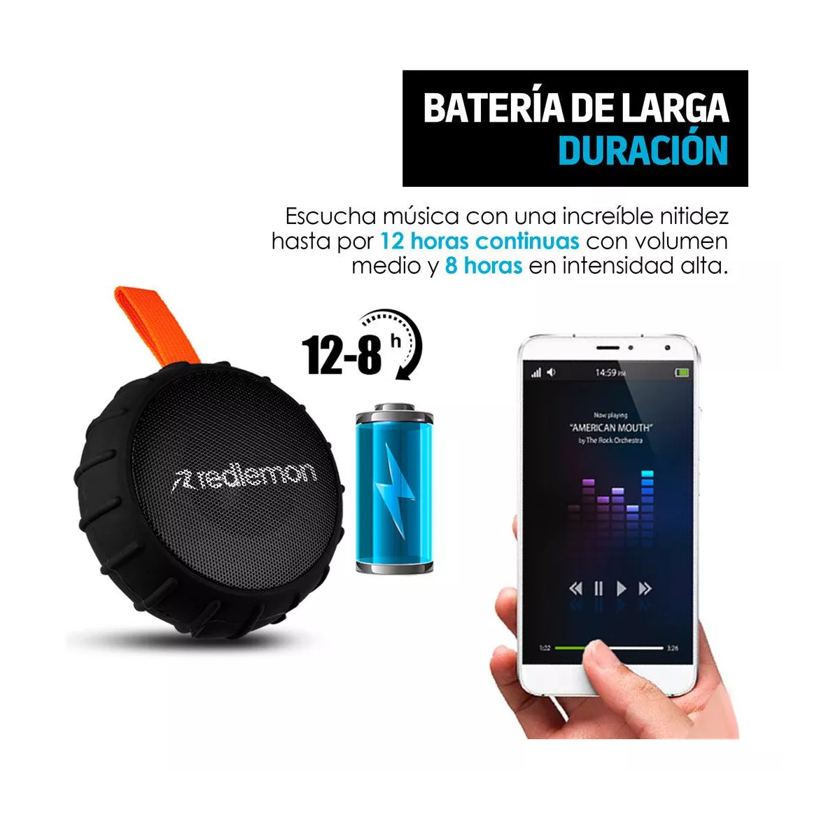 Bocina Bluetooth Inalámbrica Portátil Contra Agua Redlemon NEGRO