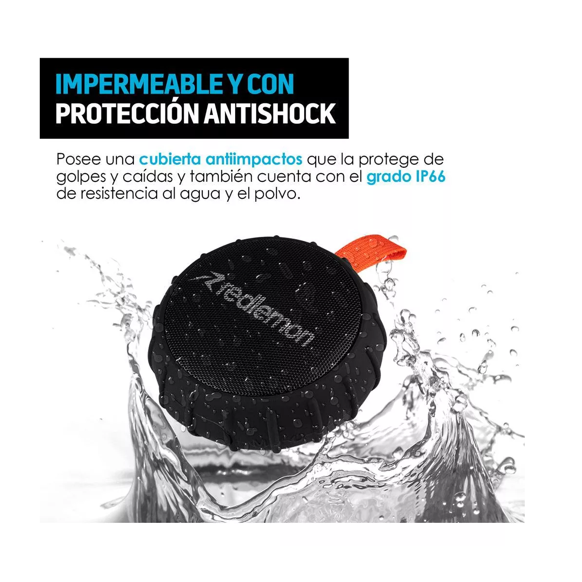 Bocina Bluetooth Inalámbrica Portátil Contra Agua Redlemon NEGRO