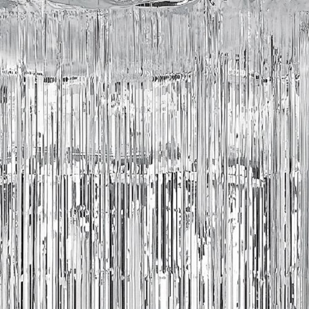Cortina Lluvia Metalica Plateada de Fiestas, Decoración 2x1m.