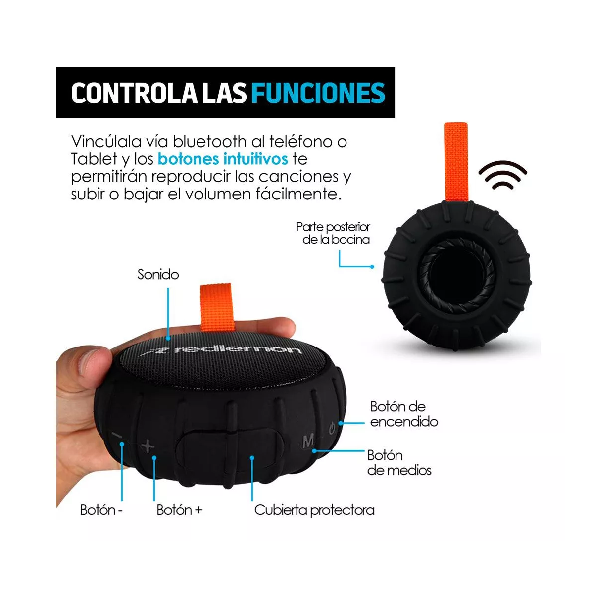 Bocina Bluetooth Inalámbrica Portátil Contra Agua Redlemon NEGRO