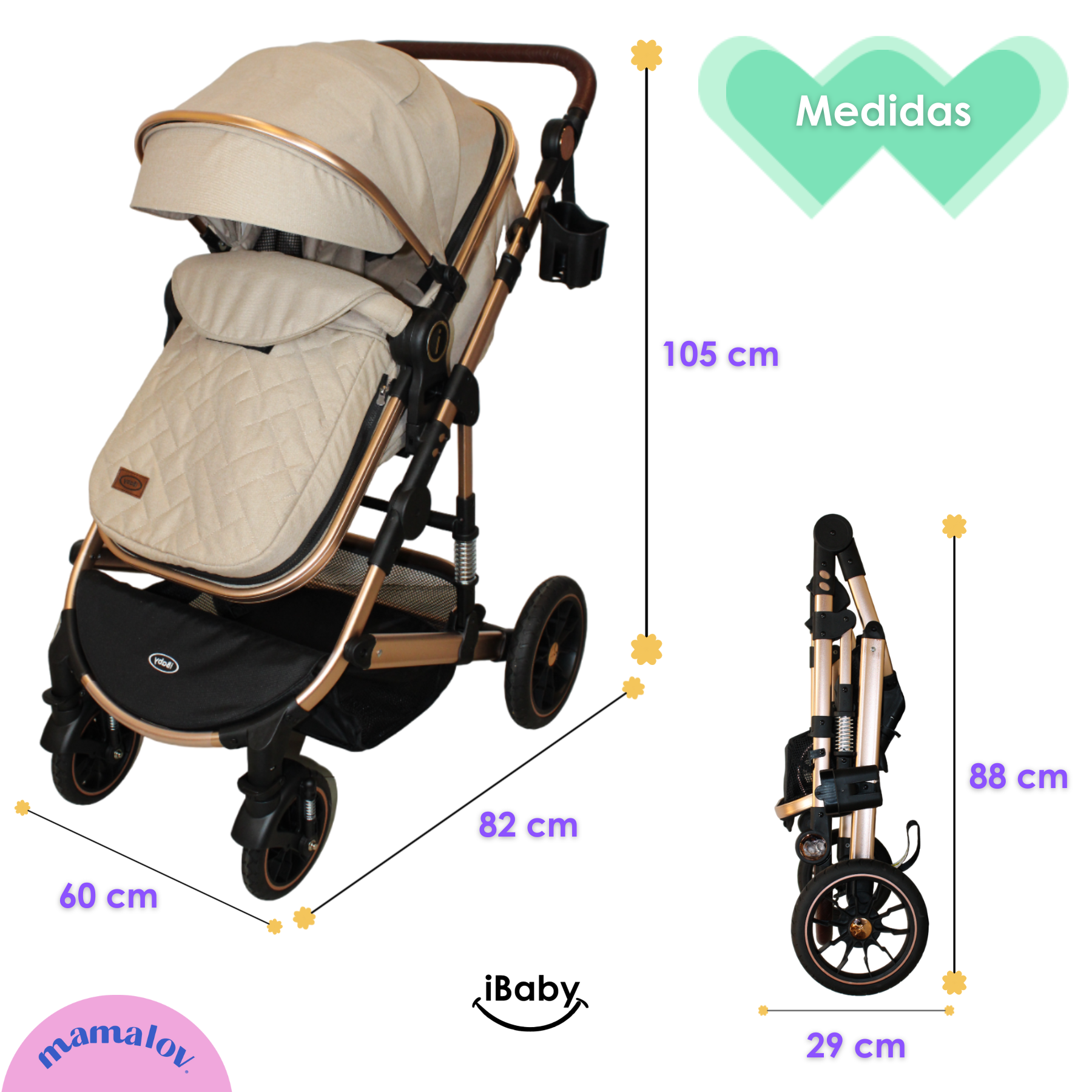 Carriola 4 En 1 Reversible Murano Portabebé - Beige - Ibaby
