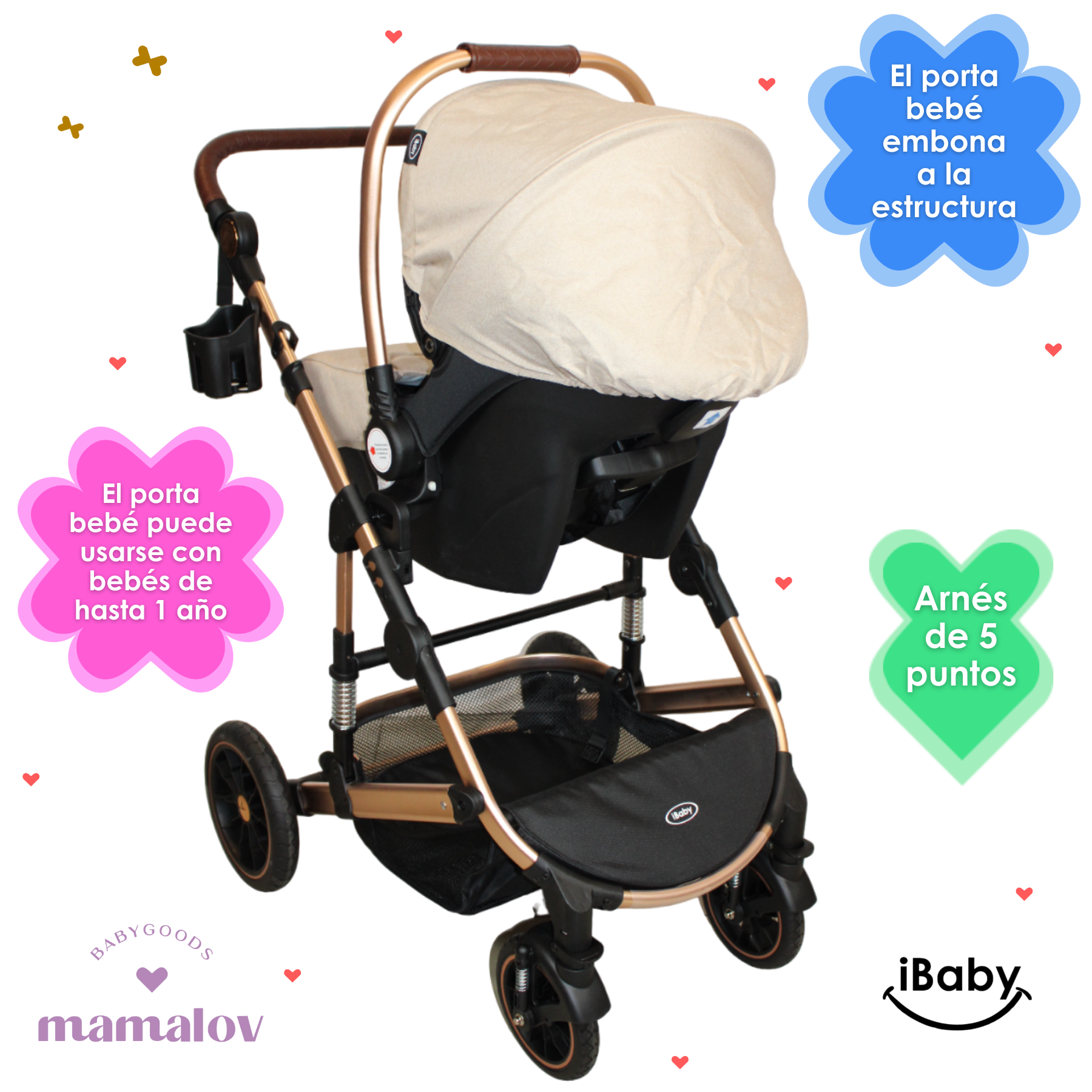 Carriola 4 En 1 Reversible Murano Portabebé - Beige - Ibaby