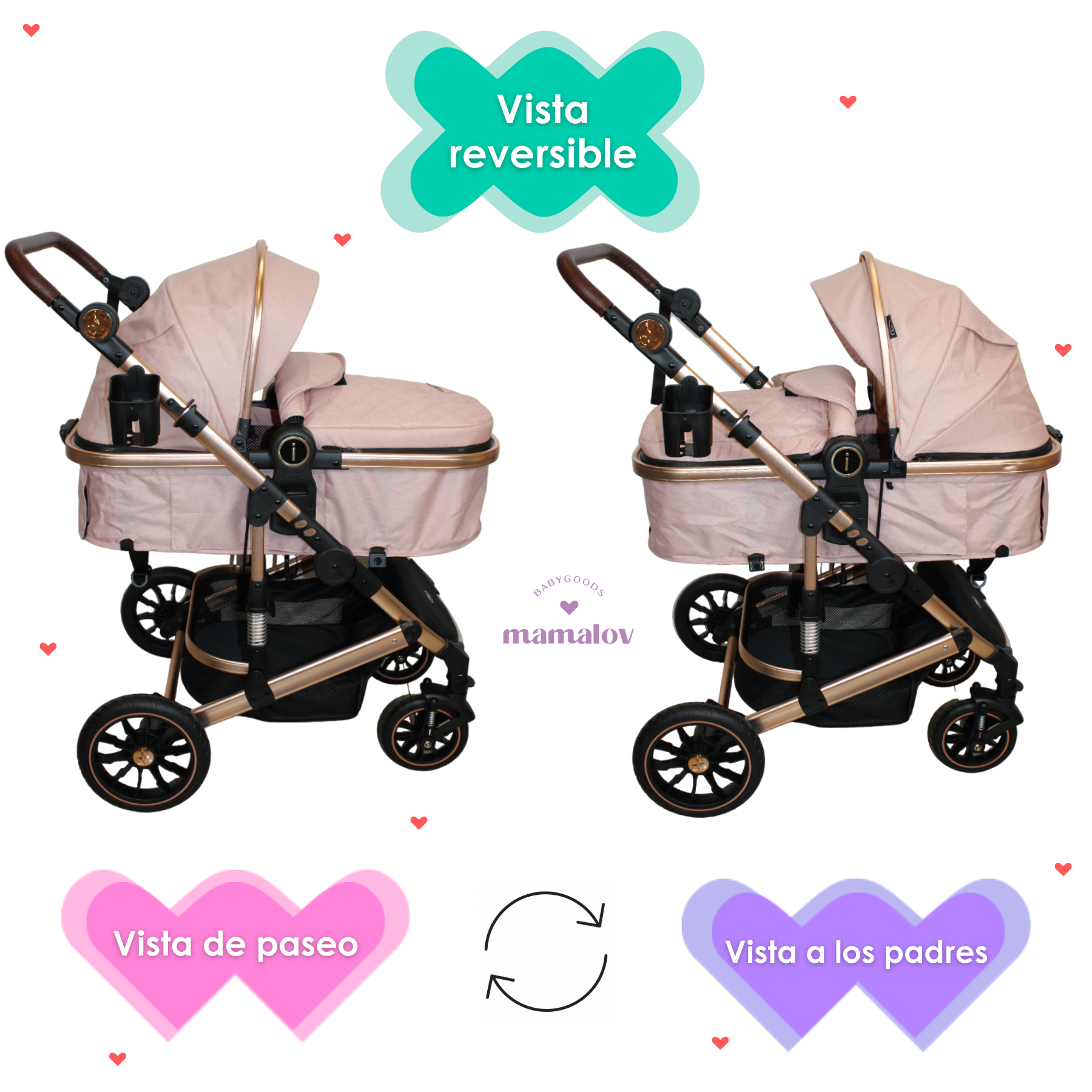 Carriola 4 En 1 Reversible Murano Portabebé - Rosa - Ibaby