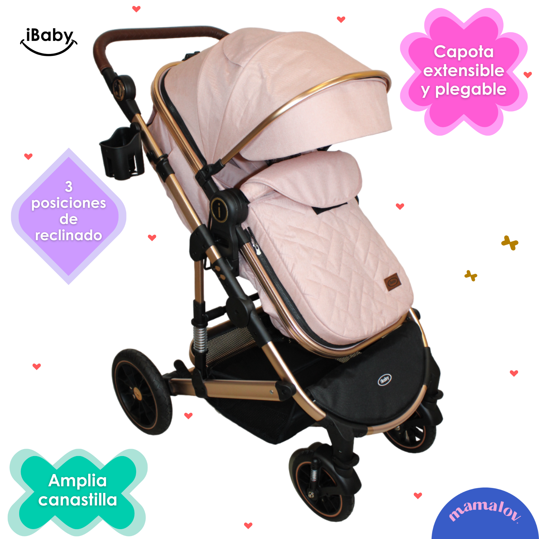 Carriola 4 En 1 Reversible Murano Portabebé - Rosa - Ibaby