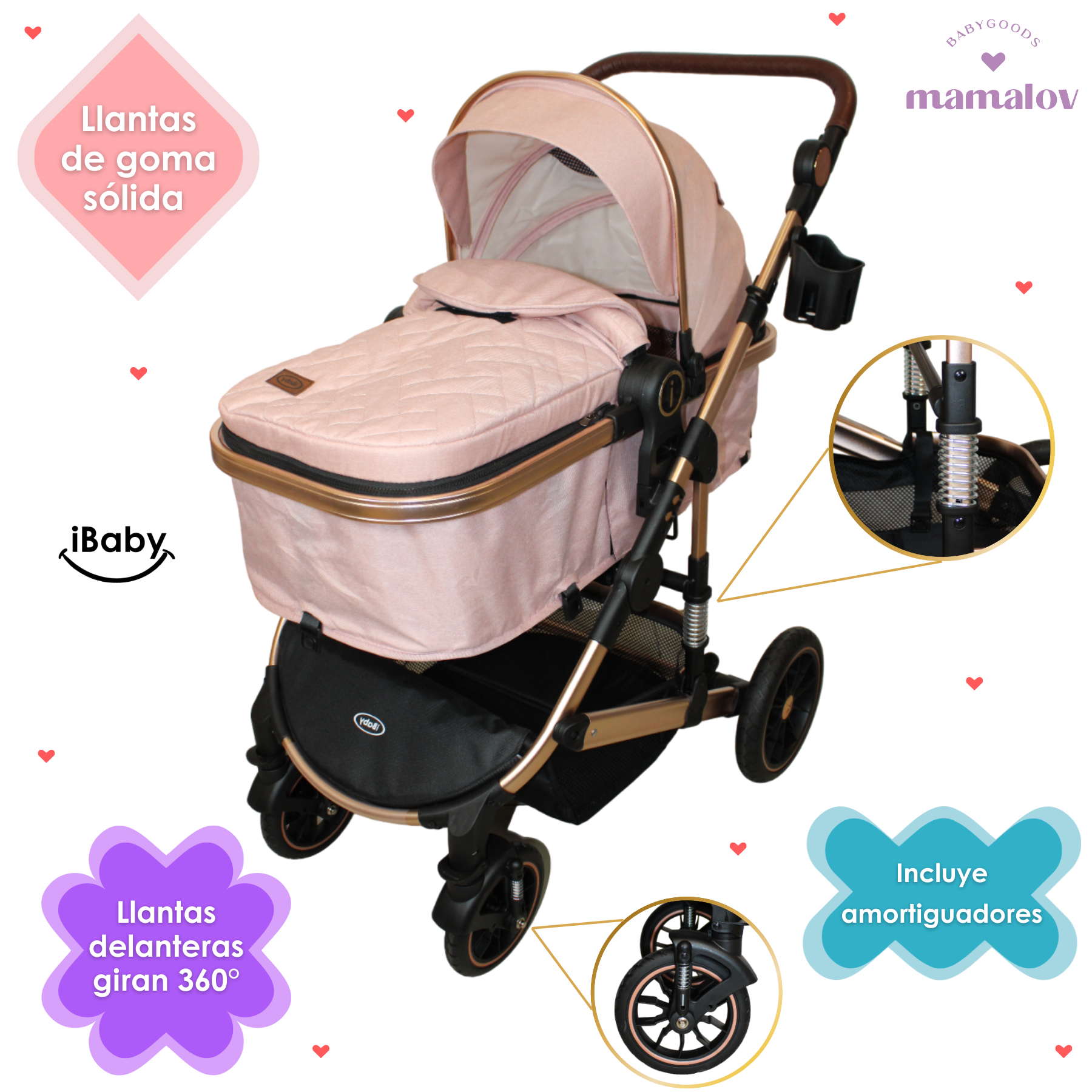 Carriola 4 En 1 Reversible Murano Portabebé - Rosa - Ibaby