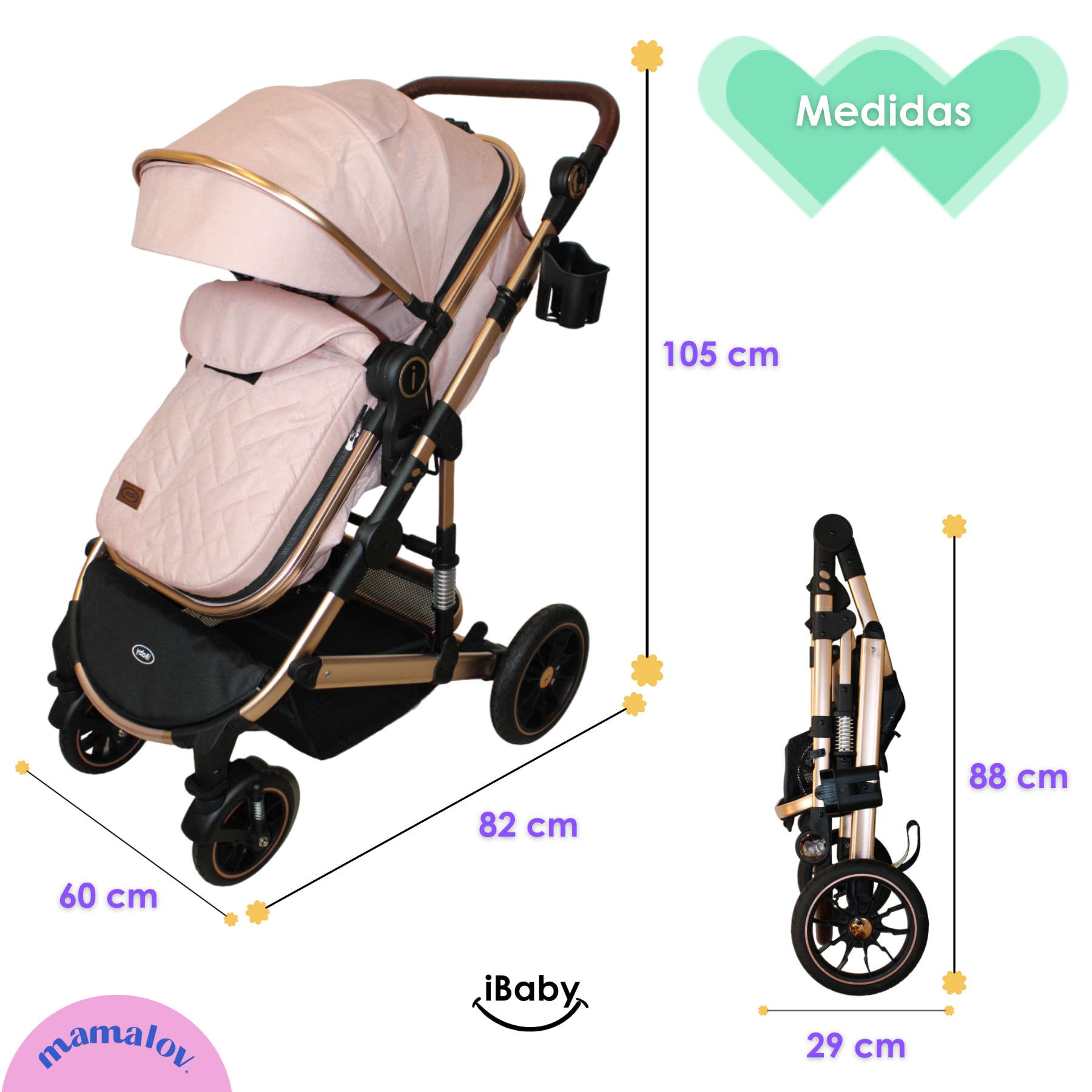 Carriola 4 En 1 Reversible Murano Portabebé - Rosa - Ibaby