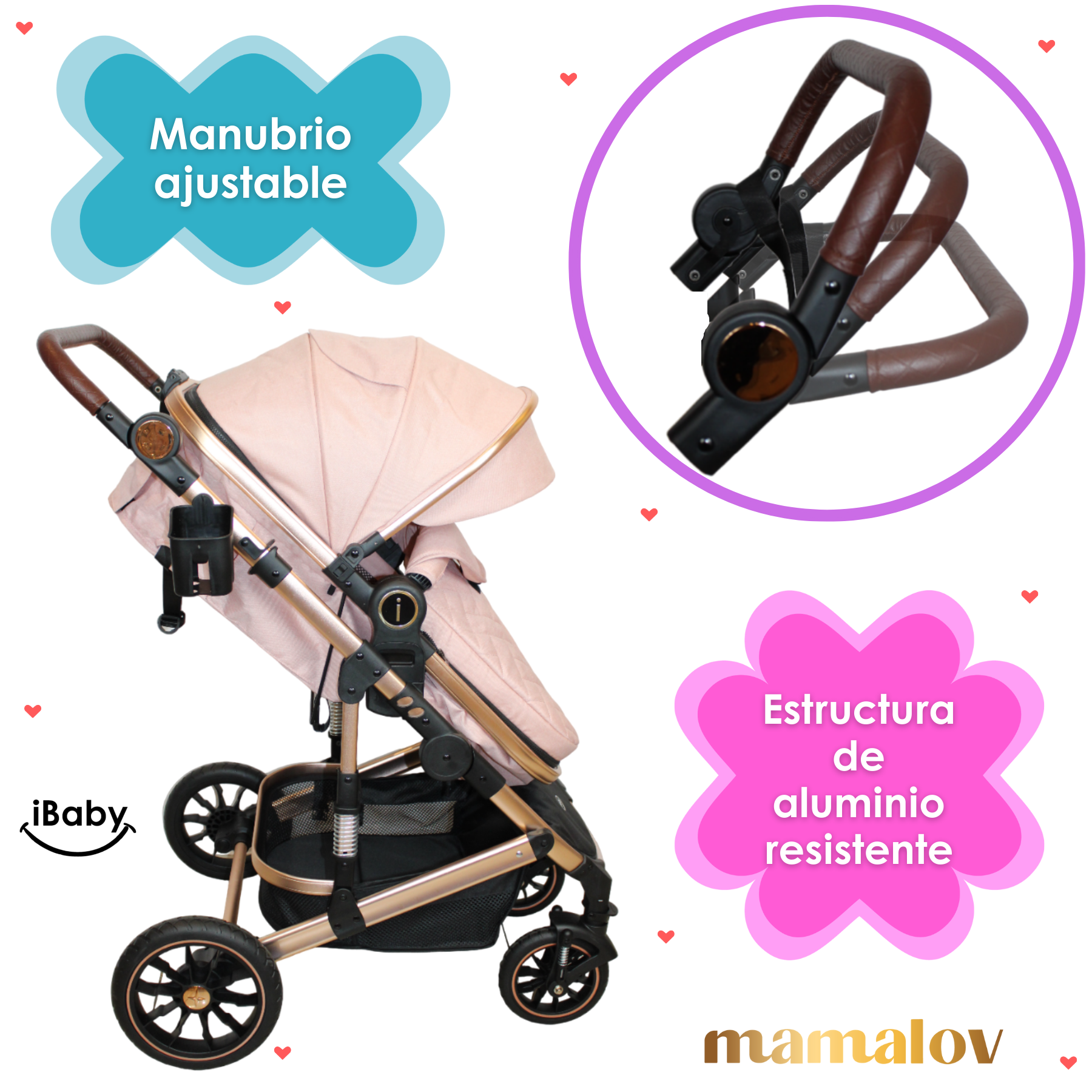 Carriola 4 En 1 Reversible Murano Portabebé - Rosa - Ibaby
