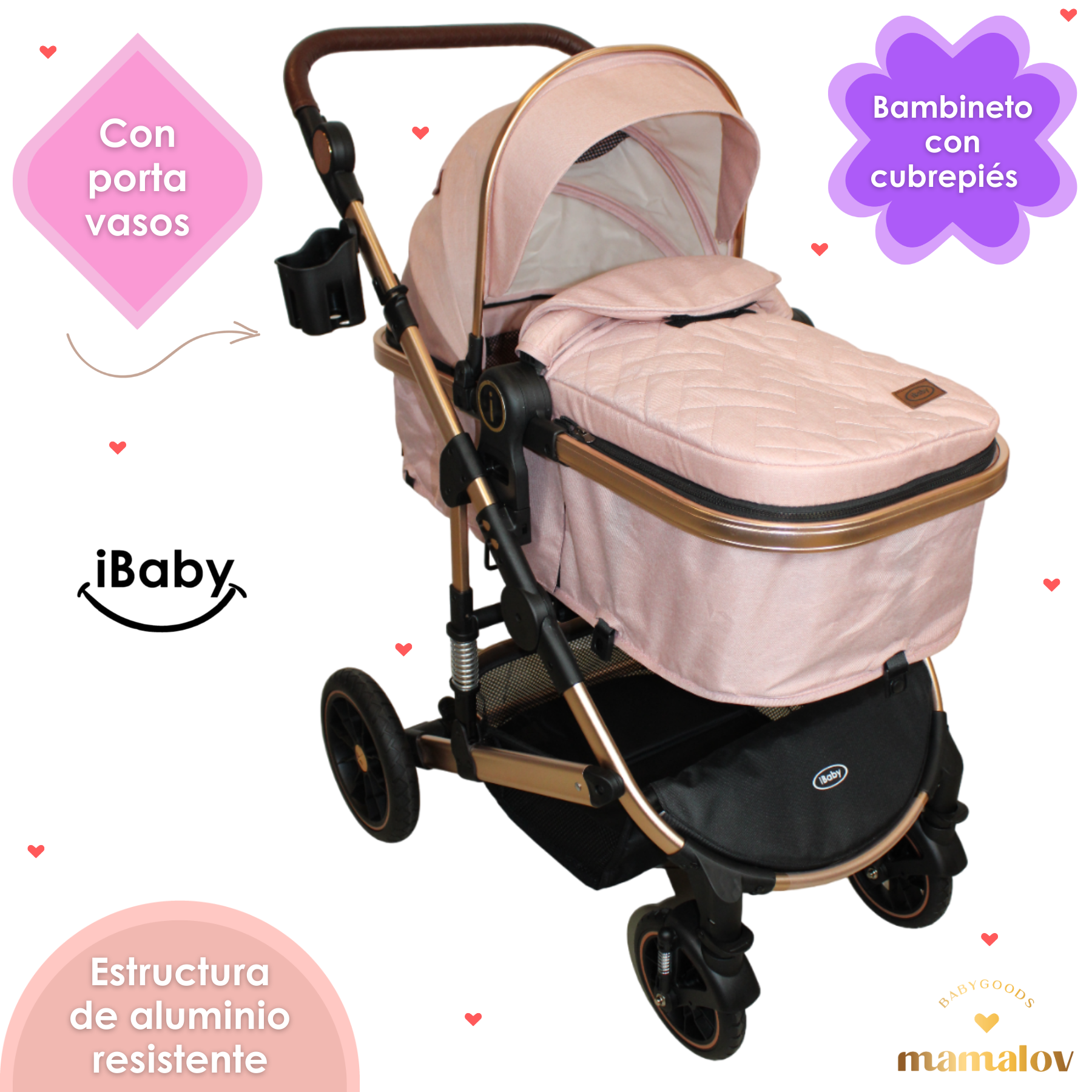 Carriola 4 En 1 Reversible Murano Portabebé - Rosa - Ibaby