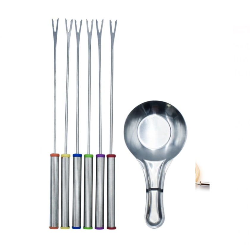 Set Fondue Premium Acero Inoxidable Calentador 6 Tenedores.
