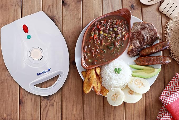 Arepa Maker by Starblue con Libro Electrónico de Recetas Gratis – Máquina de Hacer Arepa Rápida Y Eléctrica Haciendo 6 Estilos Venezuela Y Colombia Arepas en 6 Minutos CA 120 V 60 Hz 1200 W.
