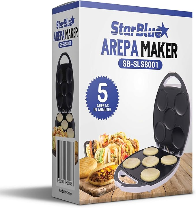 Arepa Maker by Starblue con Libro Electrónico de Recetas Gratis – Máquina de Hacer Arepa Rápida Y Eléctrica Haciendo 6 Estilos Venezuela Y Colombia Arepas en 6 Minutos CA 120 V 60 Hz 1200 W.