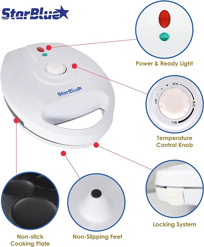 Arepa Maker by Starblue con Libro Electrónico de Recetas Gratis – Máquina de Hacer Arepa Rápida Y Eléctrica Haciendo 6 Estilos Venezuela Y Colombia Arepas en 6 Minutos CA 120 V 60 Hz 1200 W.