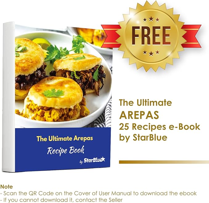 Arepa Maker by Starblue con Libro Electrónico de Recetas Gratis – Máquina de Hacer Arepa Rápida Y Eléctrica Haciendo 6 Estilos Venezuela Y Colombia Arepas en 6 Minutos CA 120 V 60 Hz 1200 W.