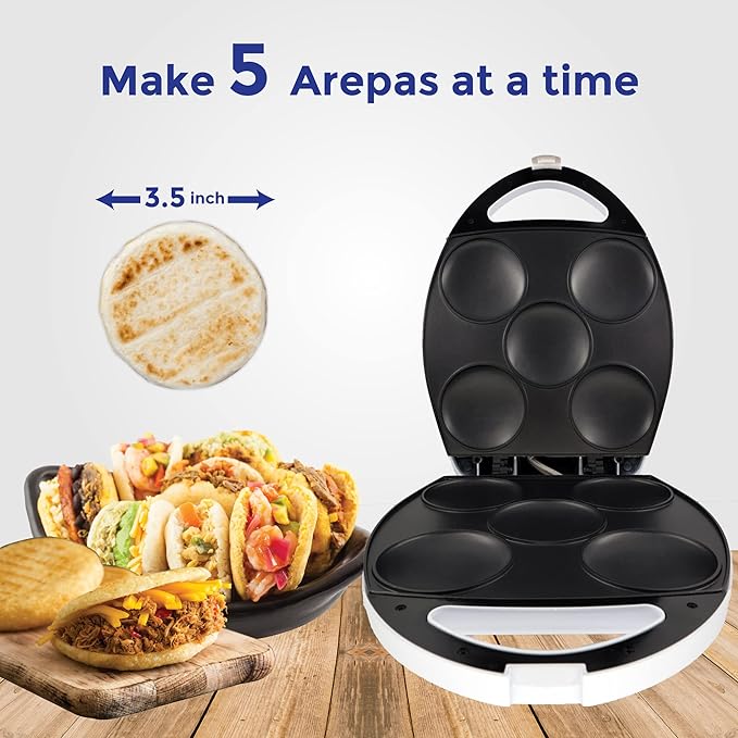 Arepa Maker by Starblue con Libro Electrónico de Recetas Gratis – Máquina de Hacer Arepa Rápida Y Eléctrica Haciendo 6 Estilos Venezuela Y Colombia Arepas en 6 Minutos CA 120 V 60 Hz 1200 W.