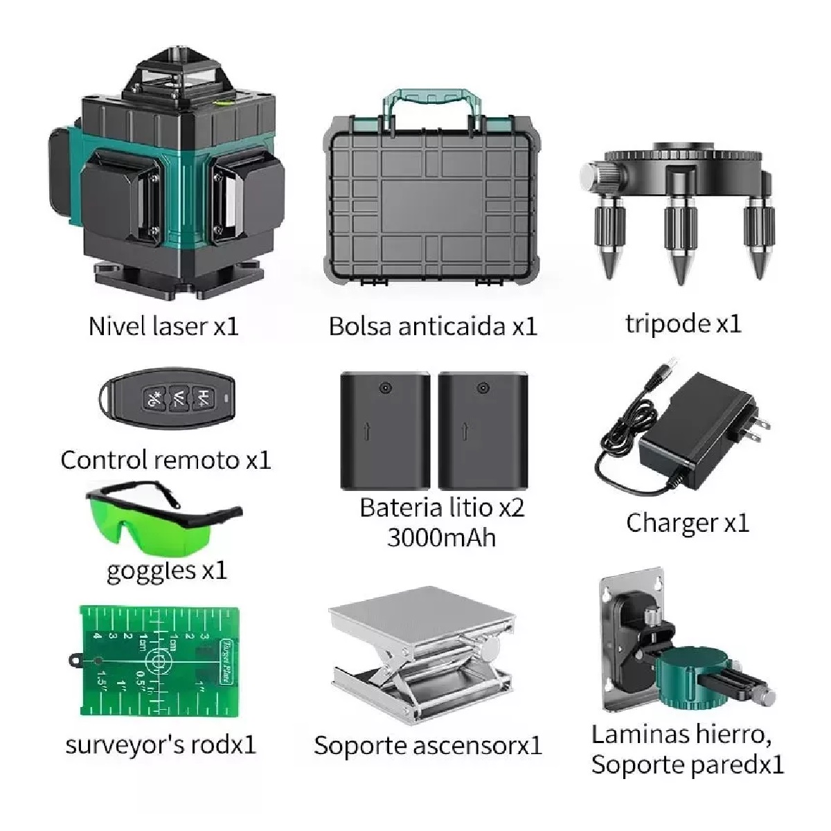 Kit Nivel Láser 3° 4d Autonivelante Con 2 Baterías 16 Lineas.