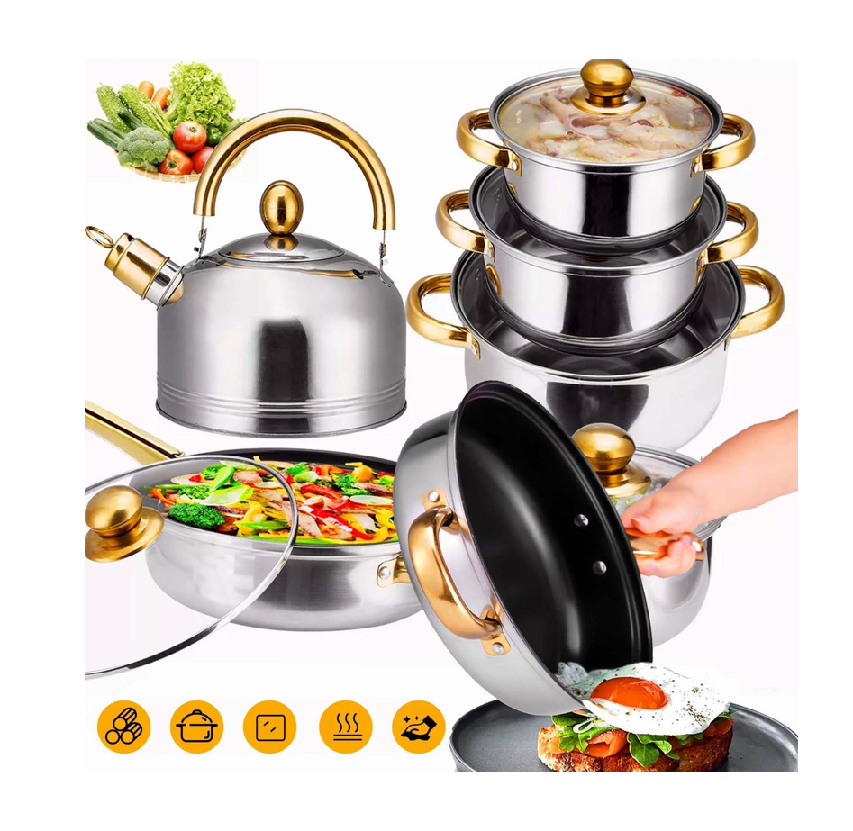 Juego Bateria De Cocina Cacerolas Y Sarten 12 Pzs.
