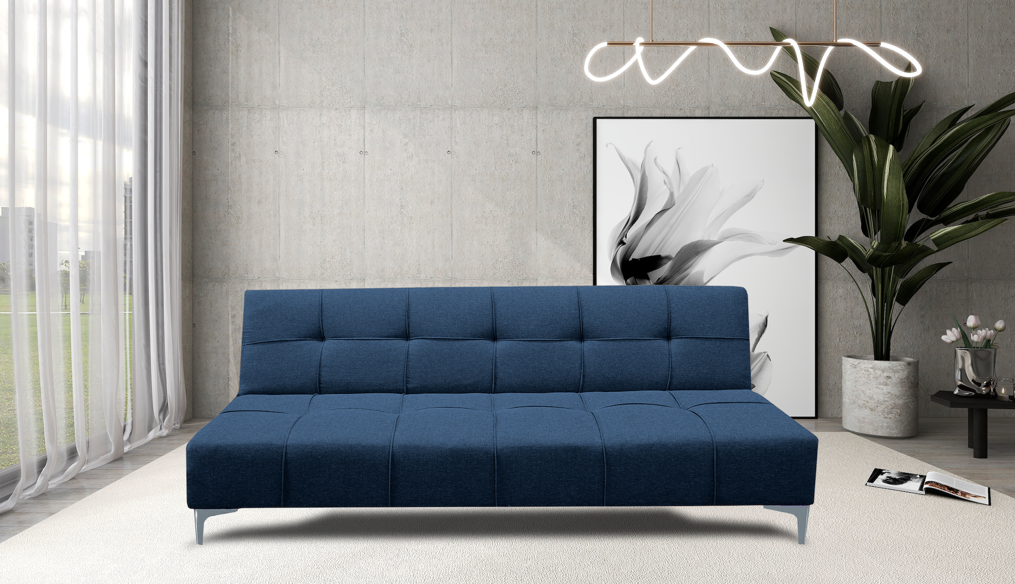 Sofa Cama Reclinable El Bazar Store New York Azul Marino , Futon 3 posiciones, Sala.
