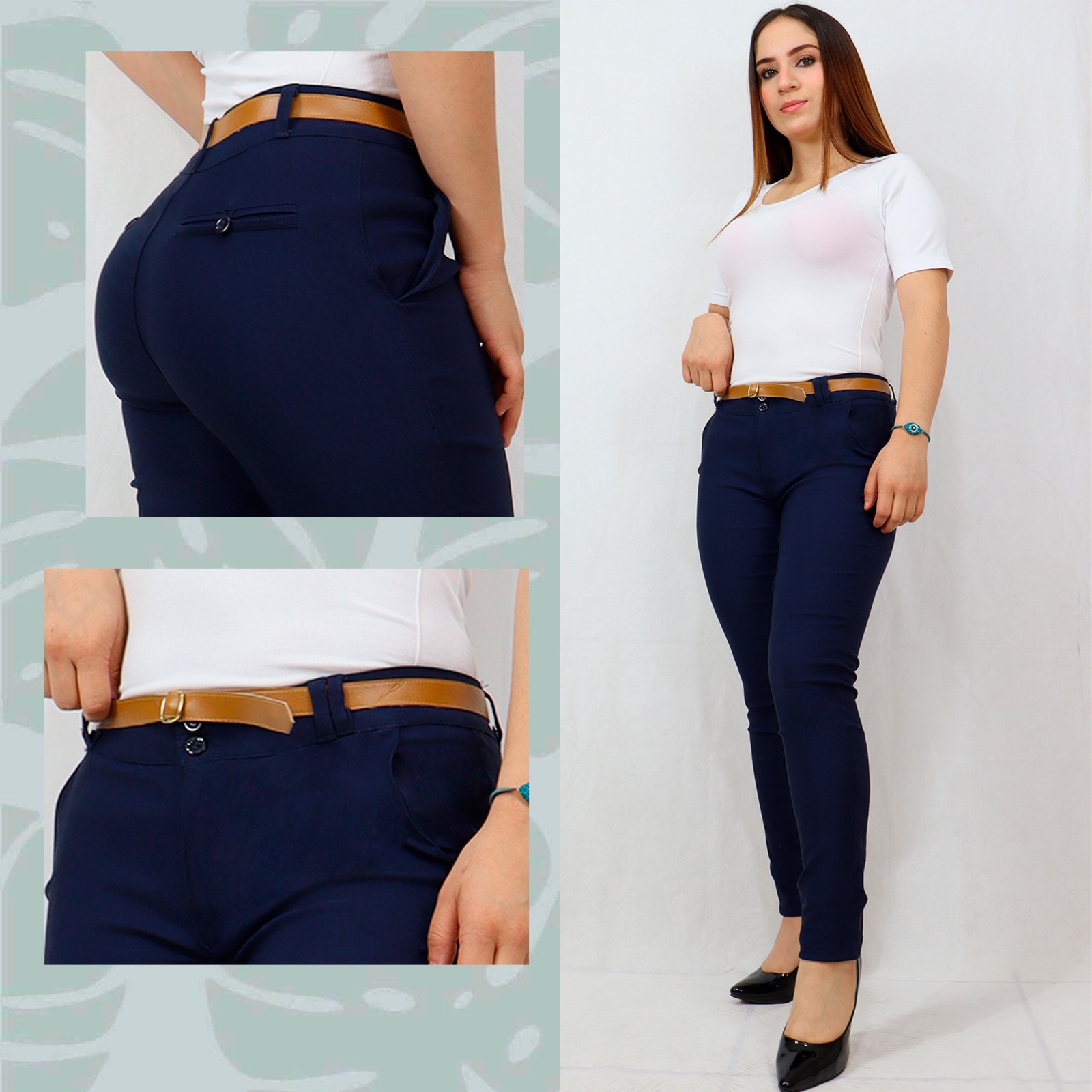 Pantalon Dama Vestir Moda Stretch Tiro Alto Oficina Formal