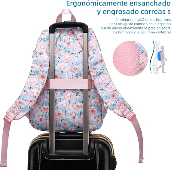 A DOXUNGOO mochila escolar para niñas con estuche para lápices 3pcs Niñas Mujeres Niños Bolsa de colegio Bolsa de ordenador portátil de 14 pulgadas (rosado).