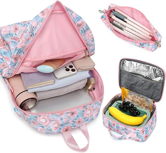 A DOXUNGOO mochila escolar para niñas con estuche para lápices 3pcs Niñas Mujeres Niños Bolsa de colegio Bolsa de ordenador portátil de 14 pulgadas (rosado).