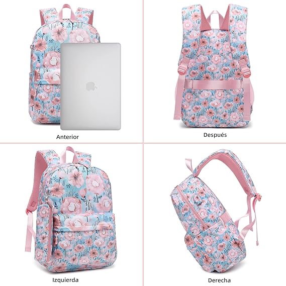 A DOXUNGOO mochila escolar para niñas con estuche para lápices 3pcs Niñas Mujeres Niños Bolsa de colegio Bolsa de ordenador portátil de 14 pulgadas (rosado).