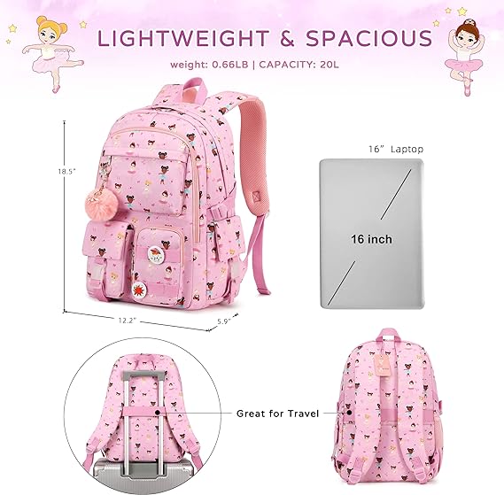 A KIDNUO - Mochila escolar para niñas de 15.6 pulgadas, para computadora portátil, escuela primaria, colegio, mochilas para niños, adolescentes y mujeres.