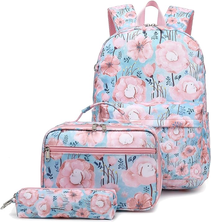 A DOXUNGOO mochila escolar para niñas con estuche para lápices 3pcs Niñas Mujeres Niños Bolsa de colegio Bolsa de ordenador portátil de 14 pulgadas (rosado).
