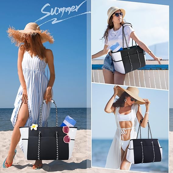 A NUBILY Bolsa de Playa Mujer 30L Bolsa Playa de Neopreno Impermeable Bolsas Tote de Playa Bolso de Hombro para Mujer.