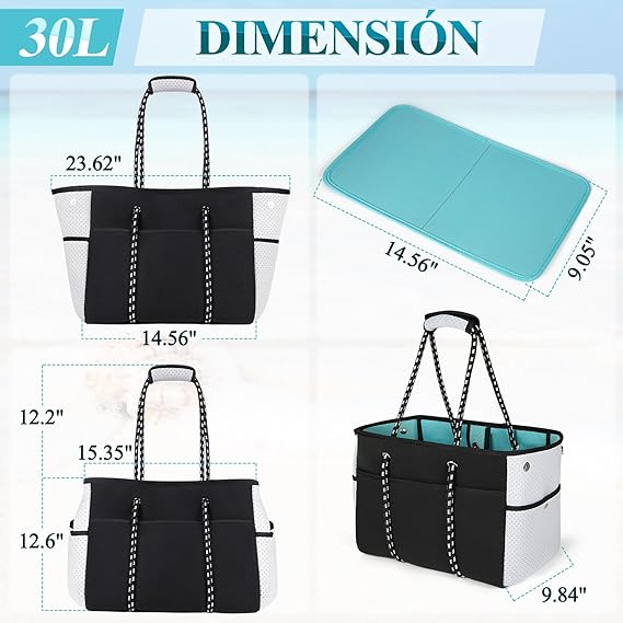 A NUBILY Bolsa de Playa Mujer 30L Bolsa Playa de Neopreno Impermeable Bolsas Tote de Playa Bolso de Hombro para Mujer.