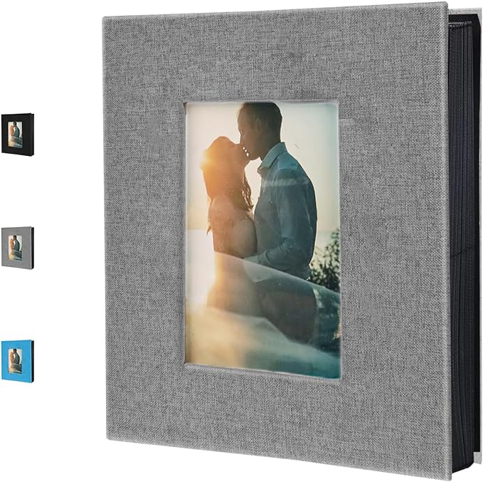 A Album de Fotos Creativo DIY, Álbum Grande con Cubierta de Lino, Álbum de 100 Páginas para Cumpleaños, Capacidad para 200 Fotos de 11x15 cm, Regalo de Aniversario para parejas, bodas, familia (Gris).