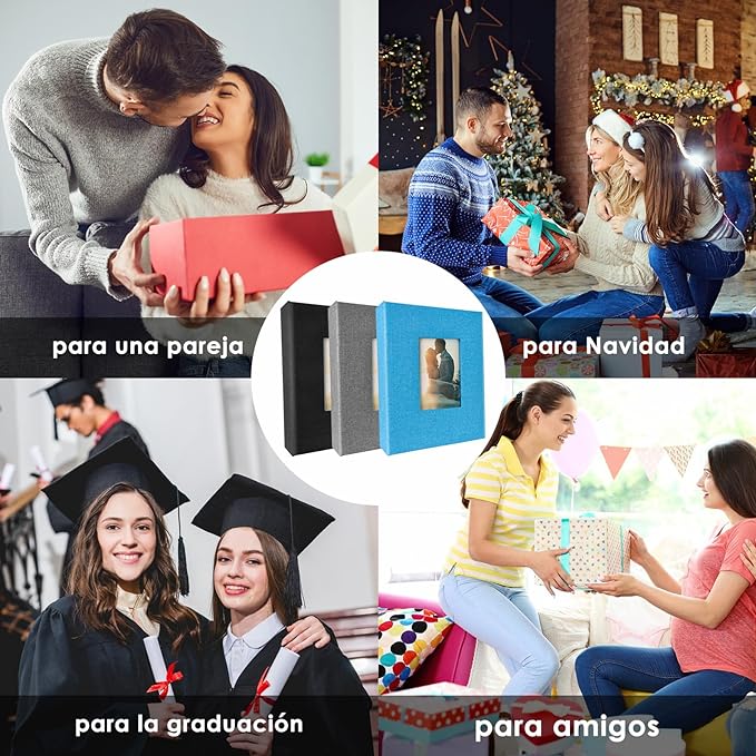 A Album de Fotos Creativo DIY, Álbum Grande con Cubierta de Lino, Álbum de 100 Páginas para Cumpleaños, Capacidad para 200 Fotos de 11x15 cm, Regalo de Aniversario para parejas, bodas, familia (Gris).