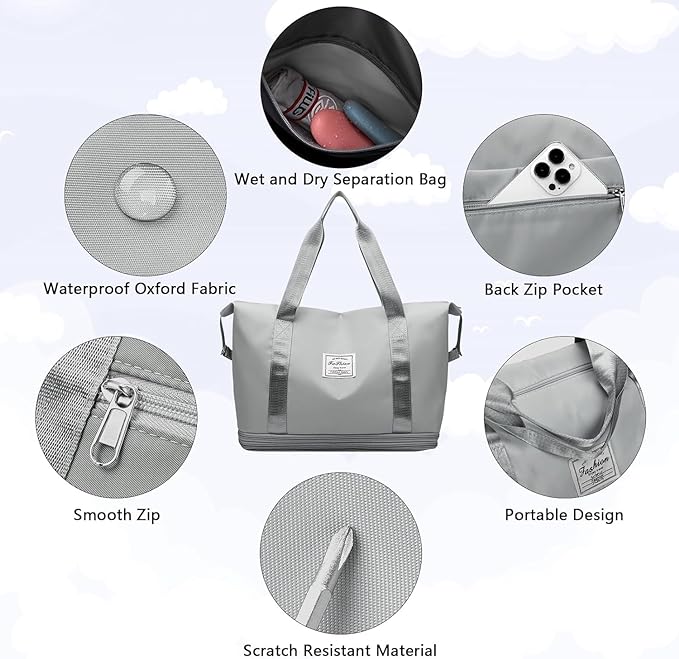 A LÍMITE-MX Bolsa De Viaje Expandible Para Hombre Mujer,Bolsa Deportiva Para Gimnasio,Maleta De Mano Para Avión Carry On,Bolso De Noche De Fin De Semana De Un Hombro Para Mujer De Gran Capacidad,Gris.