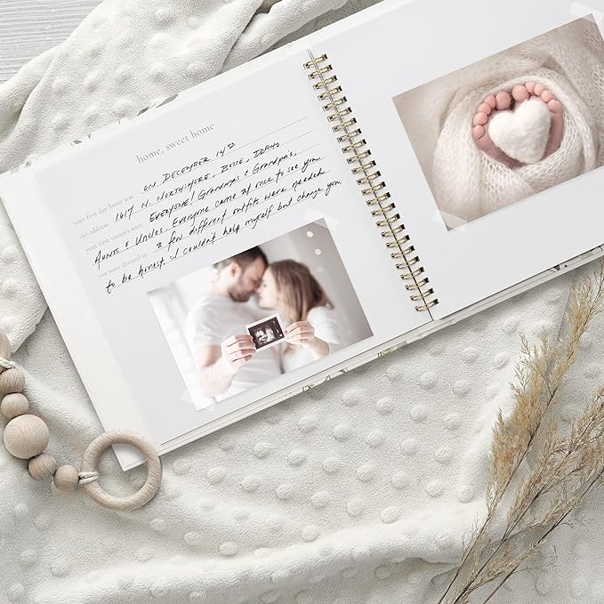 A Libro de recuerdos para bebés para niños y niñas – Álbum de fotos atemporal para bebés de 5 años – Libro y diario neutro para bebés – Un libro de hitos para grabar cada evento desde el nacimiento.