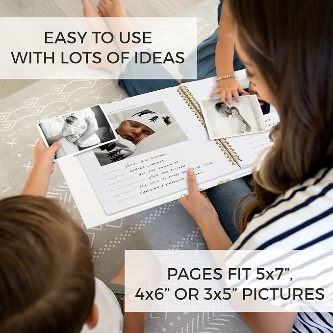 A Libro de recuerdos para bebés para niños y niñas – Álbum de fotos atemporal para bebés de 5 años – Libro y diario neutro para bebés – Un libro de hitos para grabar cada evento desde el nacimiento.