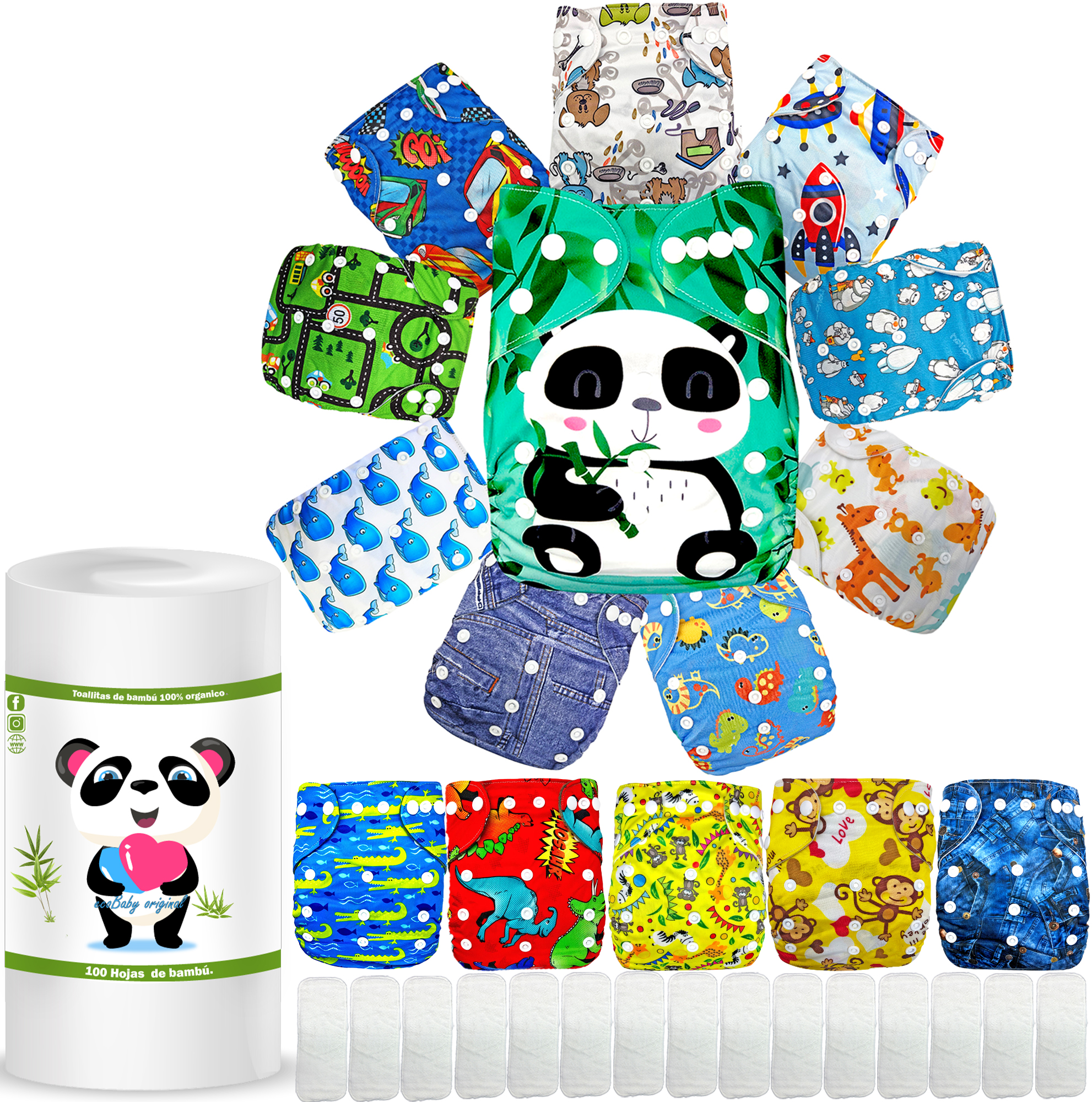Pañal de tela ecológico para bebés con mas rollo de bambu ecobaby original .