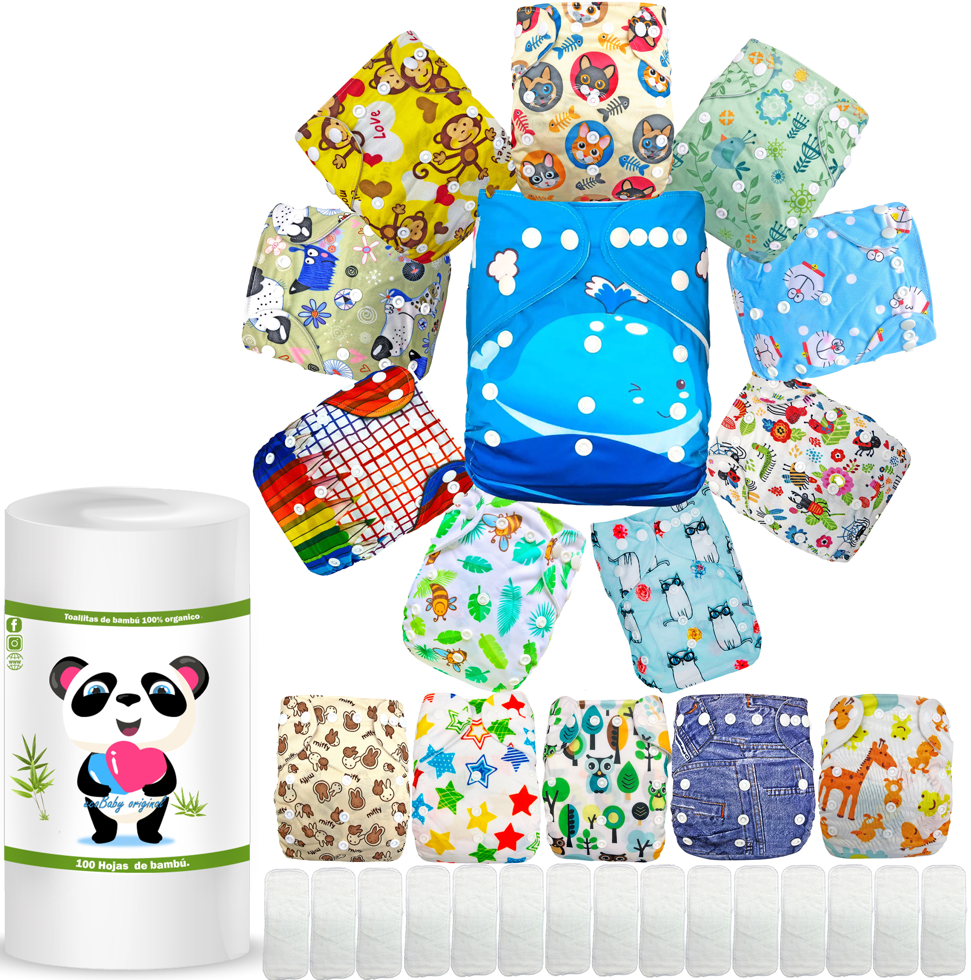 Pañal de tela ecológico para bebés con mas rollo de bambu ecobaby original .