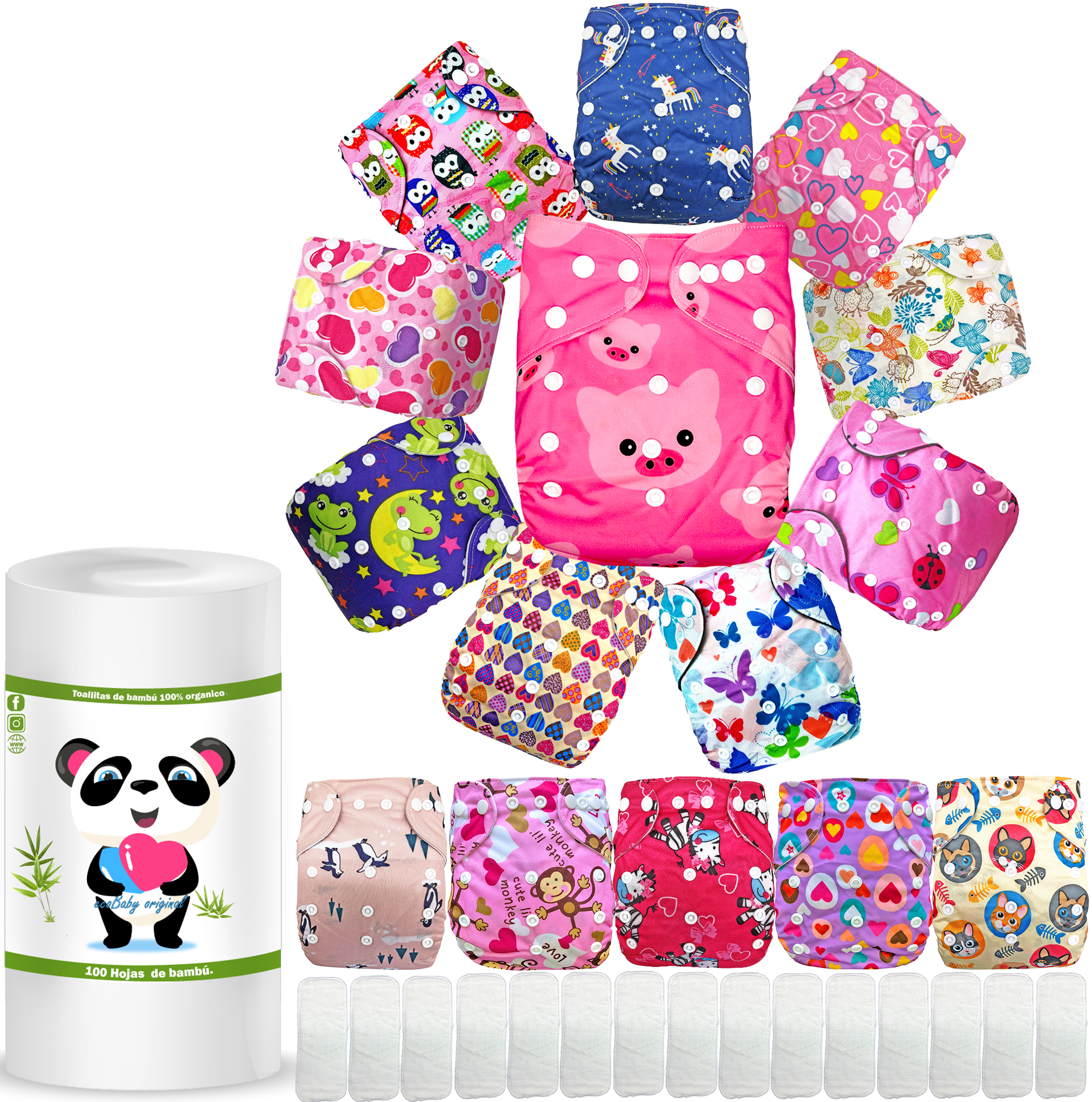 Pañal de tela ecológico para bebés con mas rollo de bambu ecobaby original .