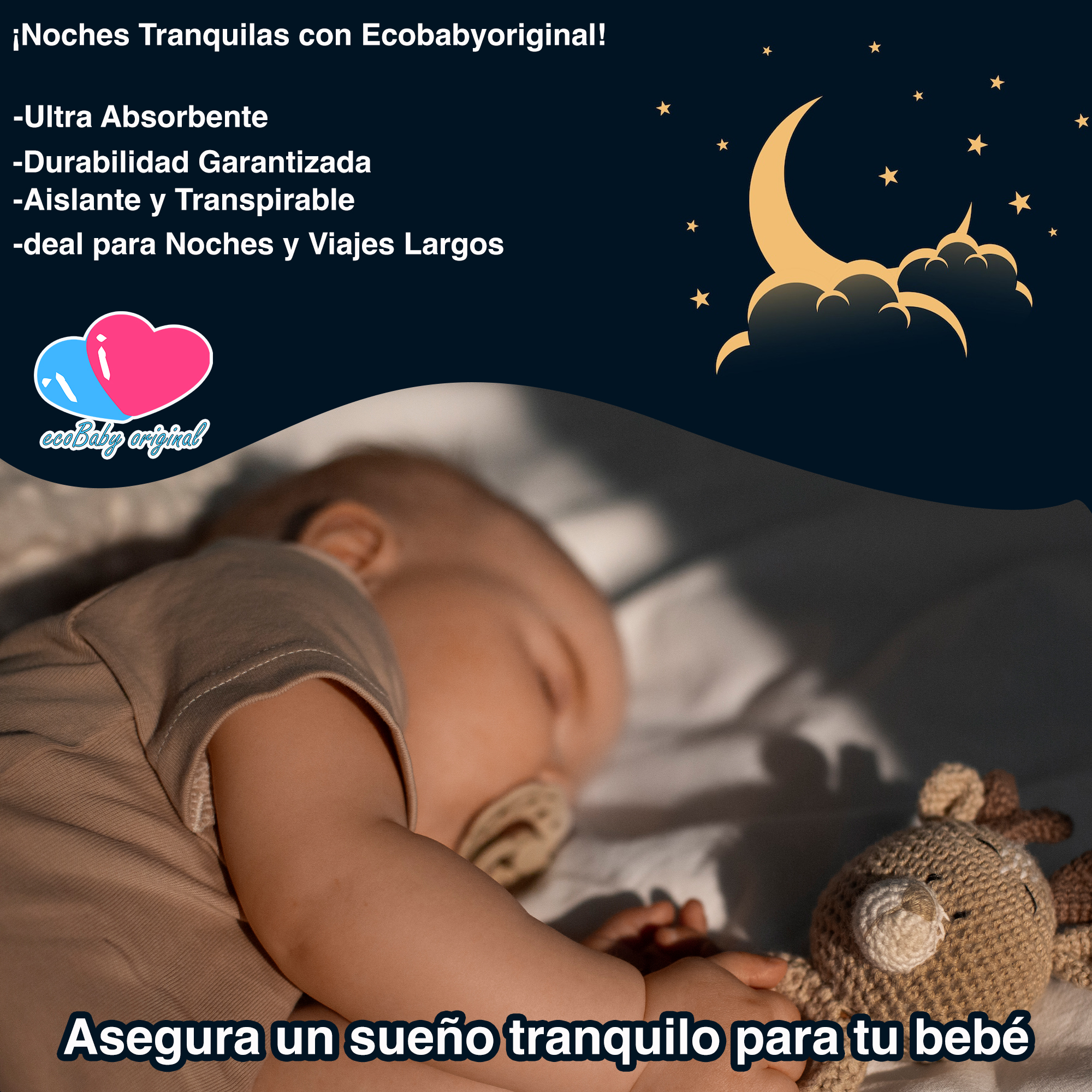 Pañales ecológicos de tela para bebés con insertos nocturnos ecobaby original.