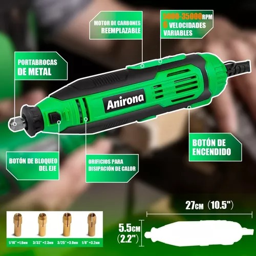 Mini Taladro Mototool Anirona Con 211 Piezas 135w Potencia 135 W.