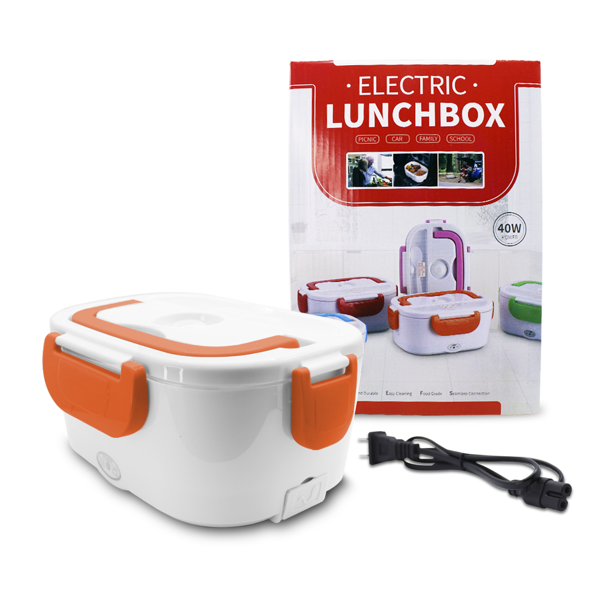 Lonchera Electrica Naranja Calentador De Alimentos Con Cuchara Y 2 Compartimientos  .