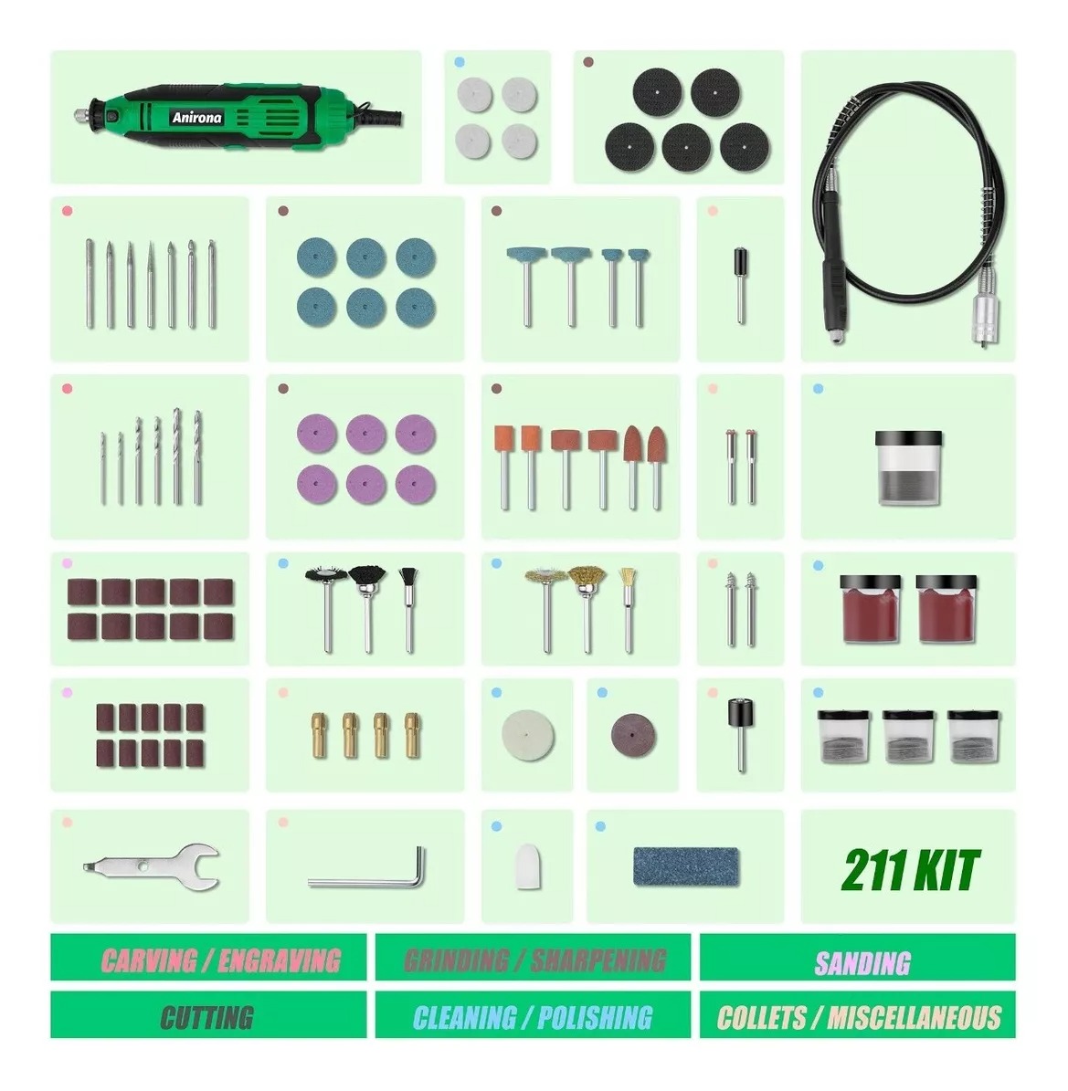Mini Taladro Mototool Anirona Con 211 Piezas 135w Potencia 135 W.