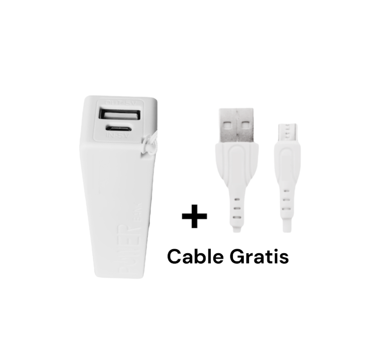 Cargador Power Bank Mini Batería Portátil de 2600mAh para Celular más Cable V8 Gratis Color Blanco.