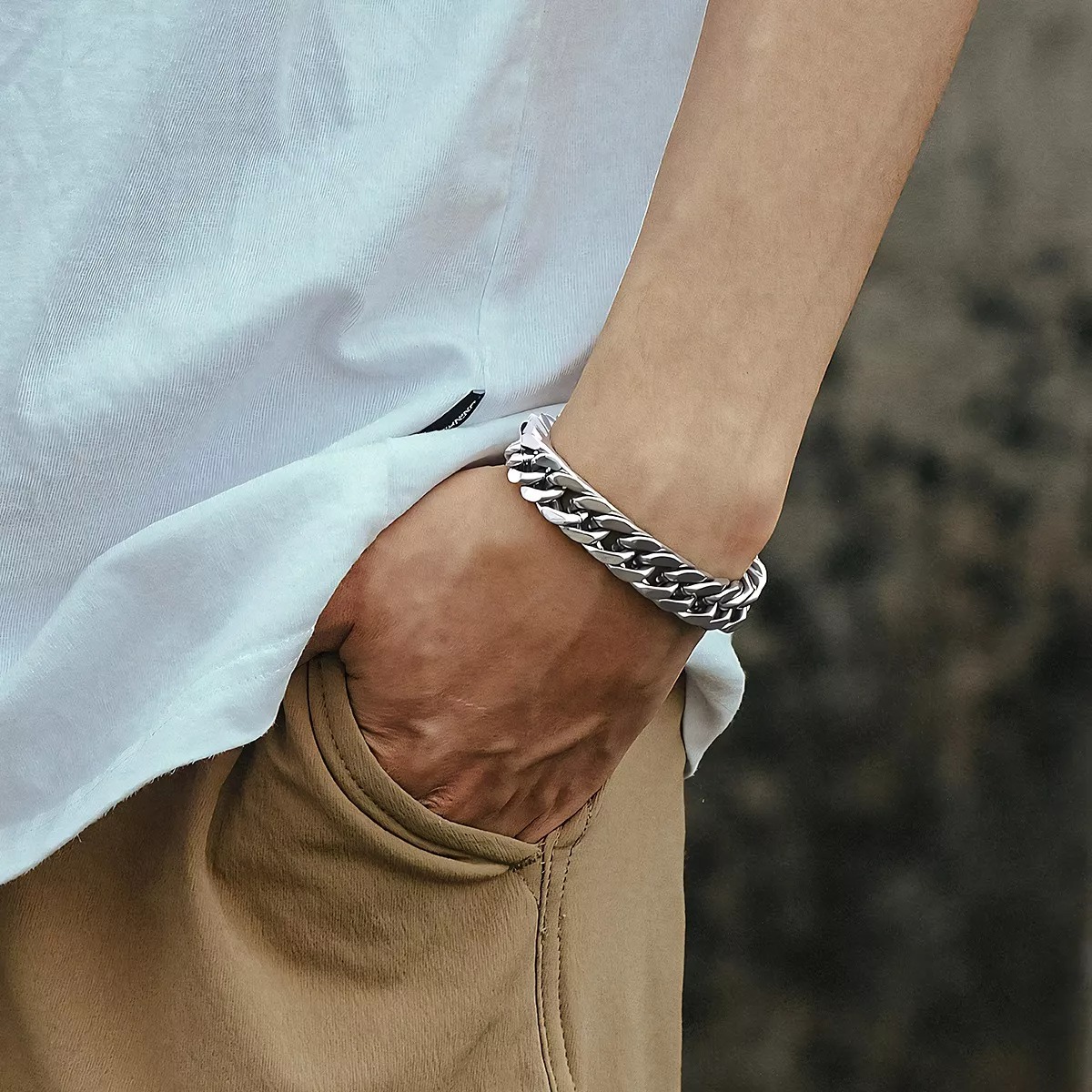 Brazalete Cadena Cubana Acero Inoxidable Hombre Pulsera.