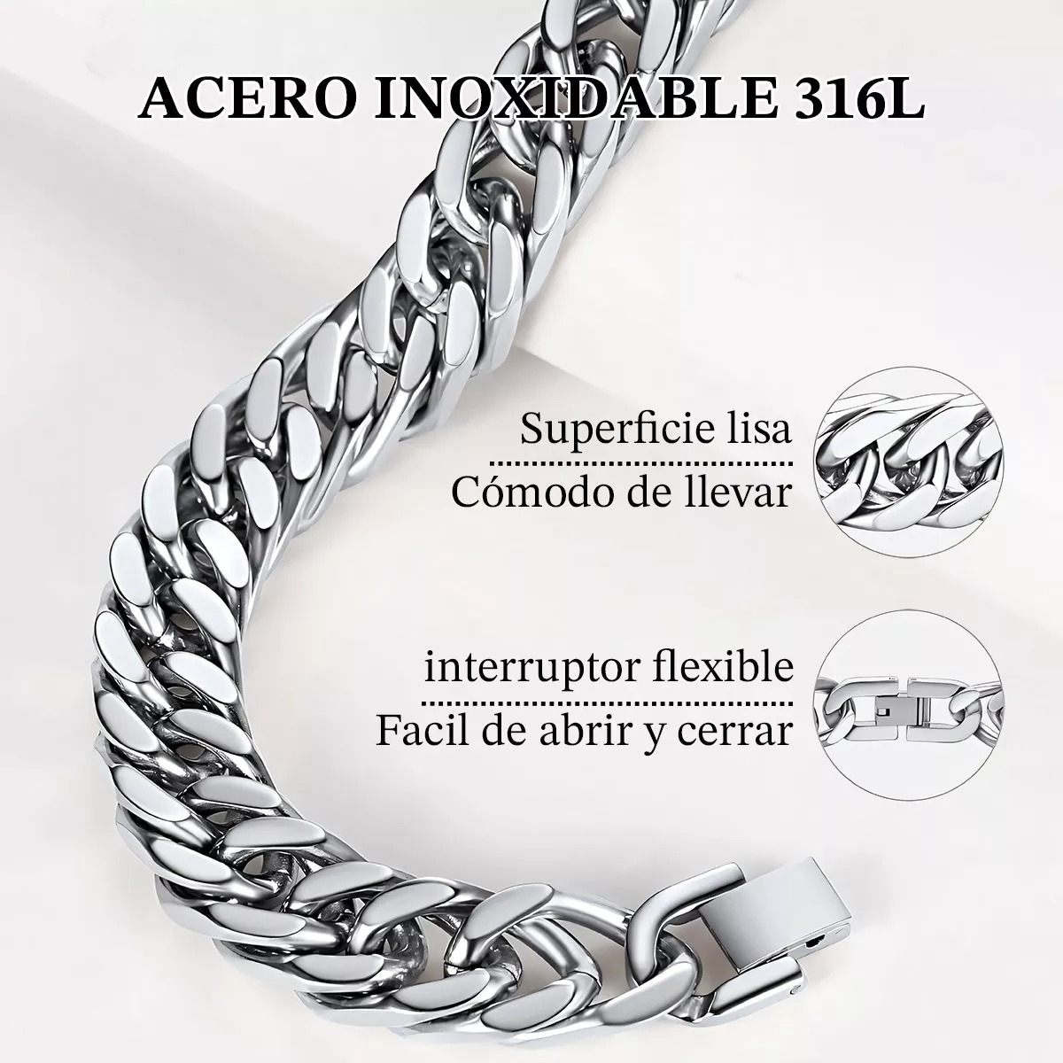 Brazalete Cadena Cubana Acero Inoxidable Hombre Pulsera.