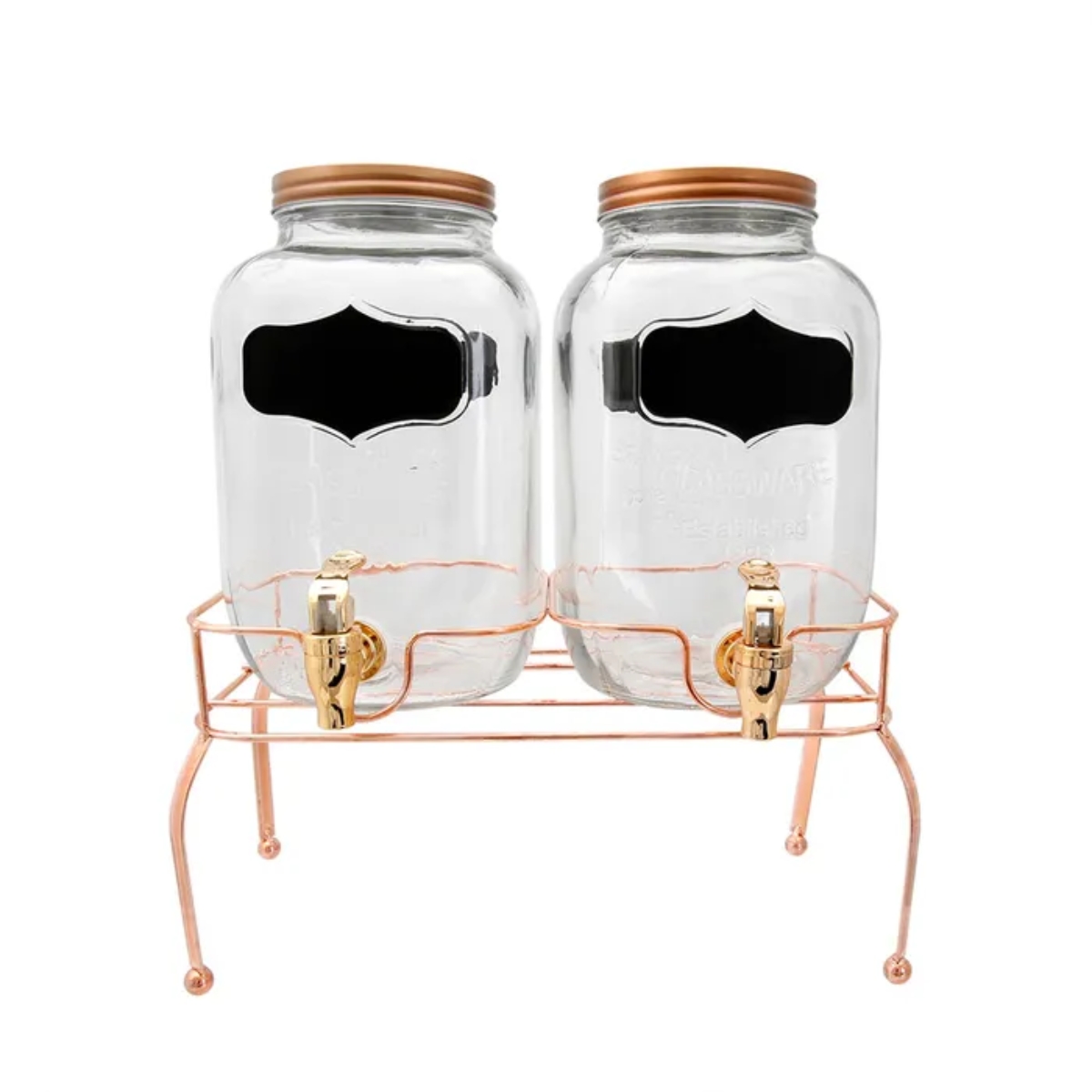 Despachadores de Agua Set de 2 Piezas Vidrio 4 Litros C/U Con Base.